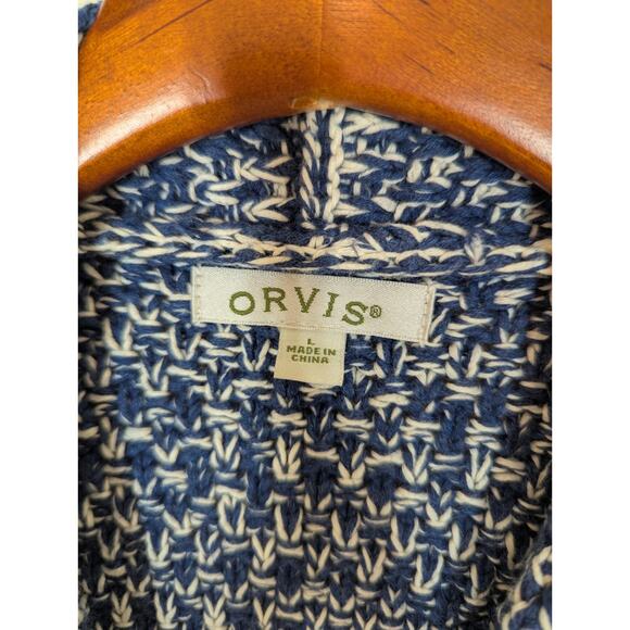 Orvis Womens Basketweave Knit Sweater Vest Cardigan Blue White Nautical Sz Large - Picture 3 of 8